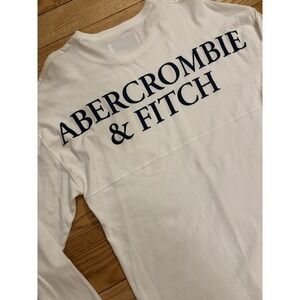 Abercrombie & fitch softAF Logo‎ Tape Long-Sleeve Tee white BLACK Mens M Medium